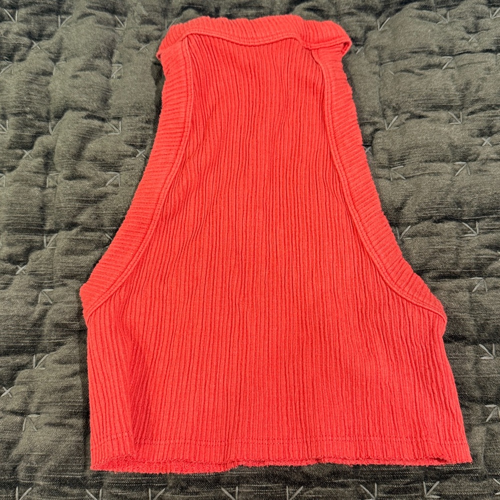 Urban Outfitters Coral-Red Ribbed Mock Neck Crop Top